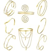 BROCC 8Pcs Gold Arm Cuff Jewelry for Women Upper Arm Cuff Bracelet Adjustable Open Armband Cuff Bracelet Set