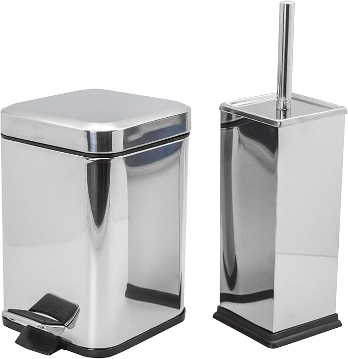 Harbour Housewares Badezimmer-Set - Eckiger Mülleimer aus Stahl mit