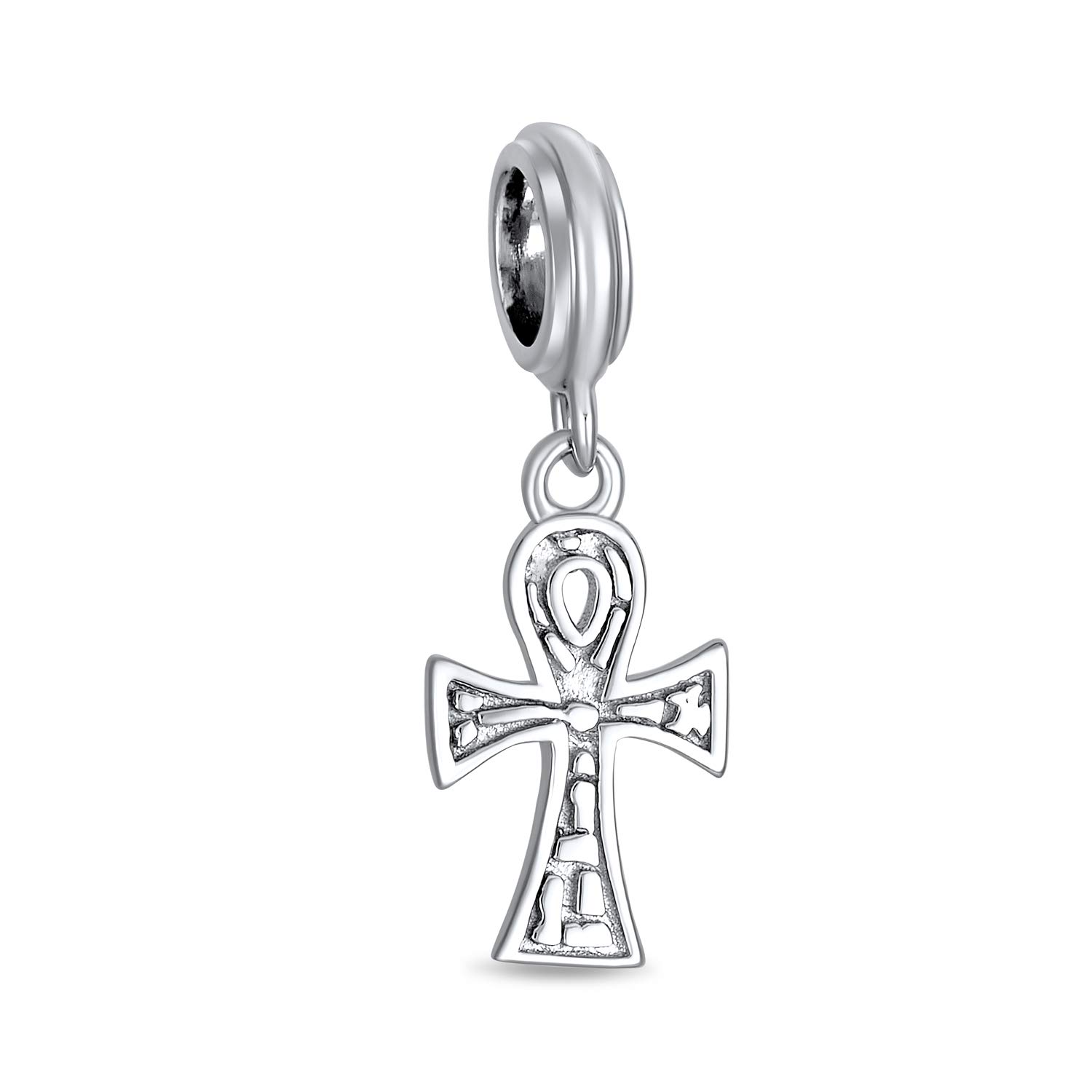 Bling Jewelry Religious Key Of Life Egyptian Ankh Cross Dangle Charm Bead For Women Teen Oxidized .925 Sterling Silver Fits European Bracelet