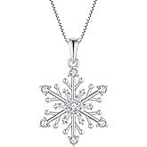 Vinoya 925 Sterling Silver Snowflake Necklace Birthstone Snowflake Pendant Necklaces for Women Cubic Zirconia Christmas Jewelry