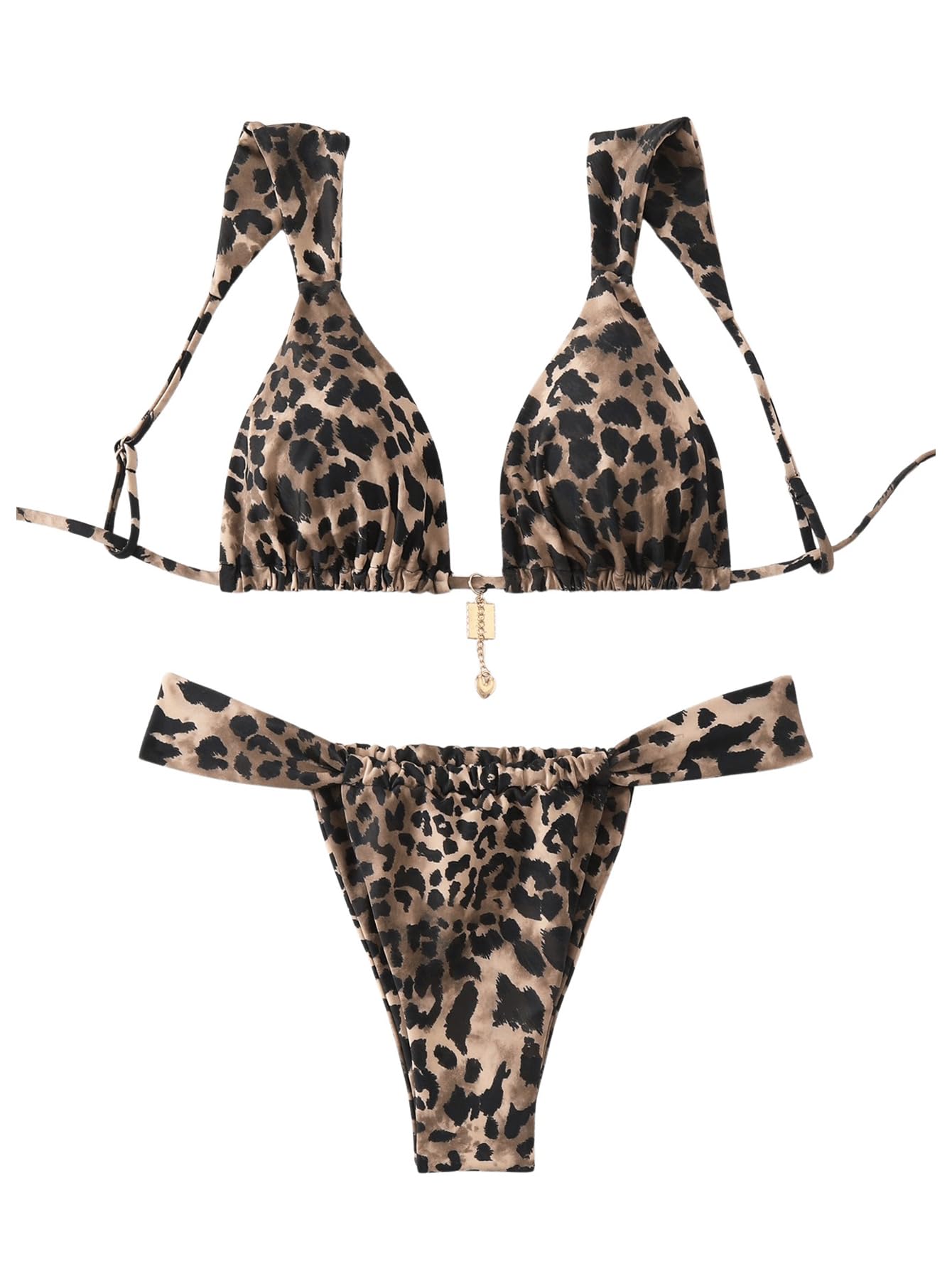 WDIRARA Women's 2 Piece Leopard Print Swimsuits Triangle High Waisted ...