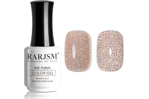 RARJSM Reflective Glitter Gel Nail Polish Nude Light Brown Pink Sheer Jelly Gel Polish Flash Diamond Sparkle Rainbow Silver Shimmer Soak off Curing Requires 15ml Single Bottle for Home Salon