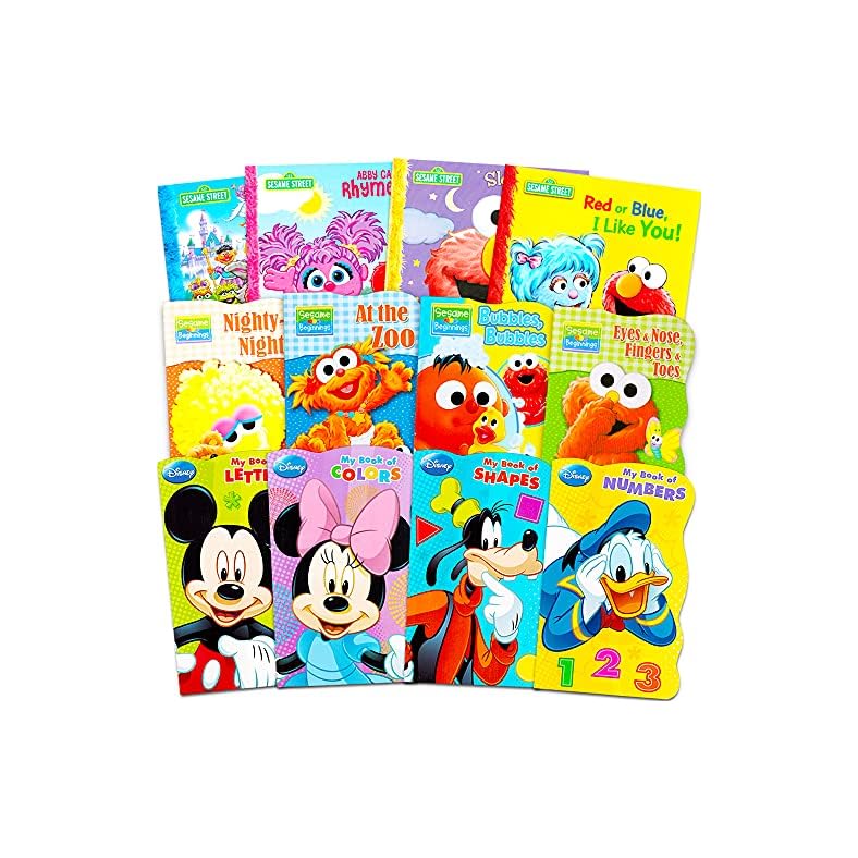 Sesame Street + Mickey Mouse Baby Toddler Beginnings Board Books & Story Books (12 Book Set)