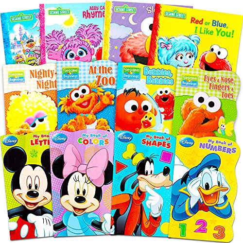 Sesame Street + Mickey Mouse Baby Toddler Beginnings Board Books & Story Books (12 Book Set)