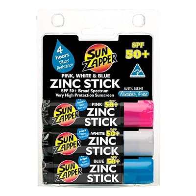 Sun Zapper Zinc Oxide Sun Block - Pink, White &amp; Blue - SPF 50+ Very High Sun Protection Waterproof Sunscreen/Sunblock for Face &amp; Body Beach Shield. Adults, Kids, Baby &amp; Travel Size Stick