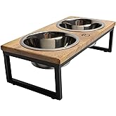 Mango Wood Dog Bowl Stand - Elevated Pet Feeder with 2 Stainless Steel Bowls - Raised Food and Water Dish Set for Dogs and Cats, Available in 4 Sizes, Pet Dining Station, Large/48oz