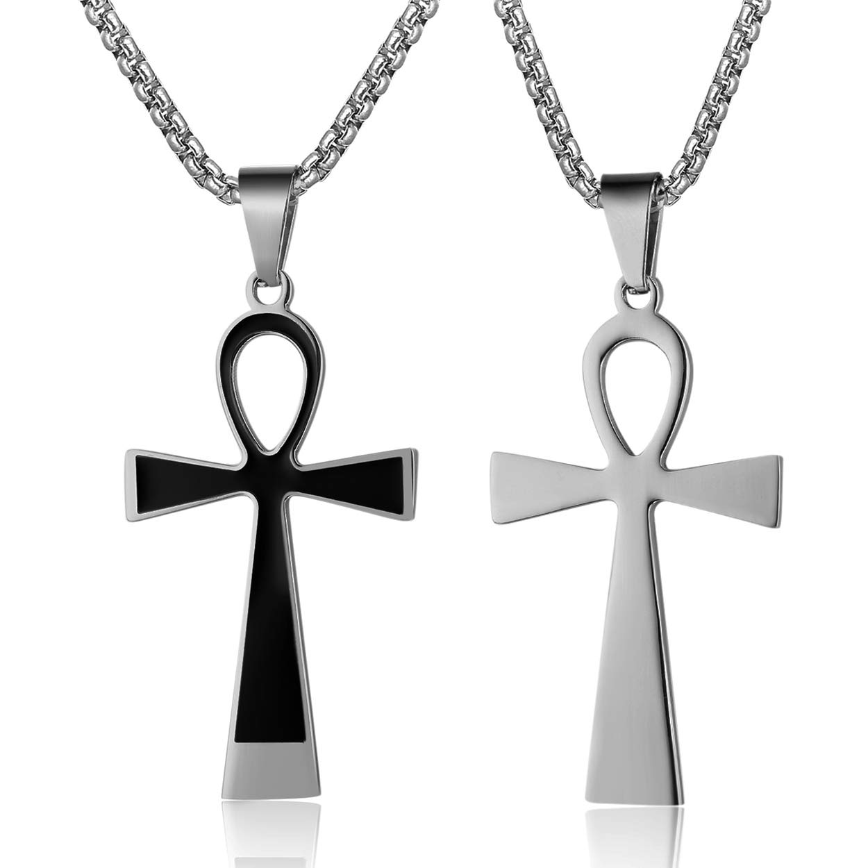 Rehoboth Ankh Ancient Egyptian Coptic Cross Pendant Necklace for Womens Mens 24 Inch Stainless Steel Chain Black Gold Silver