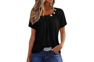 COTECRAM Summer Tops for Women 2024 Trendy Casual Long/Short Sleeve Asymmetric V Neck Button Blouses Dressy Western Shirts