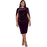 Betsy & Adam Womens Betsy & Adam Women's Knee-Length, Velvet, Boat Neck, with Draped Detail and Open Back Silhouette (Plus)