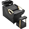 IJIALIFE Barber Backwash Chair, ABS Hair Washing Station with Side Store Compartment, Salon Shampoo Bowl and Chair Set for Spa Barbershop Beauty, Black