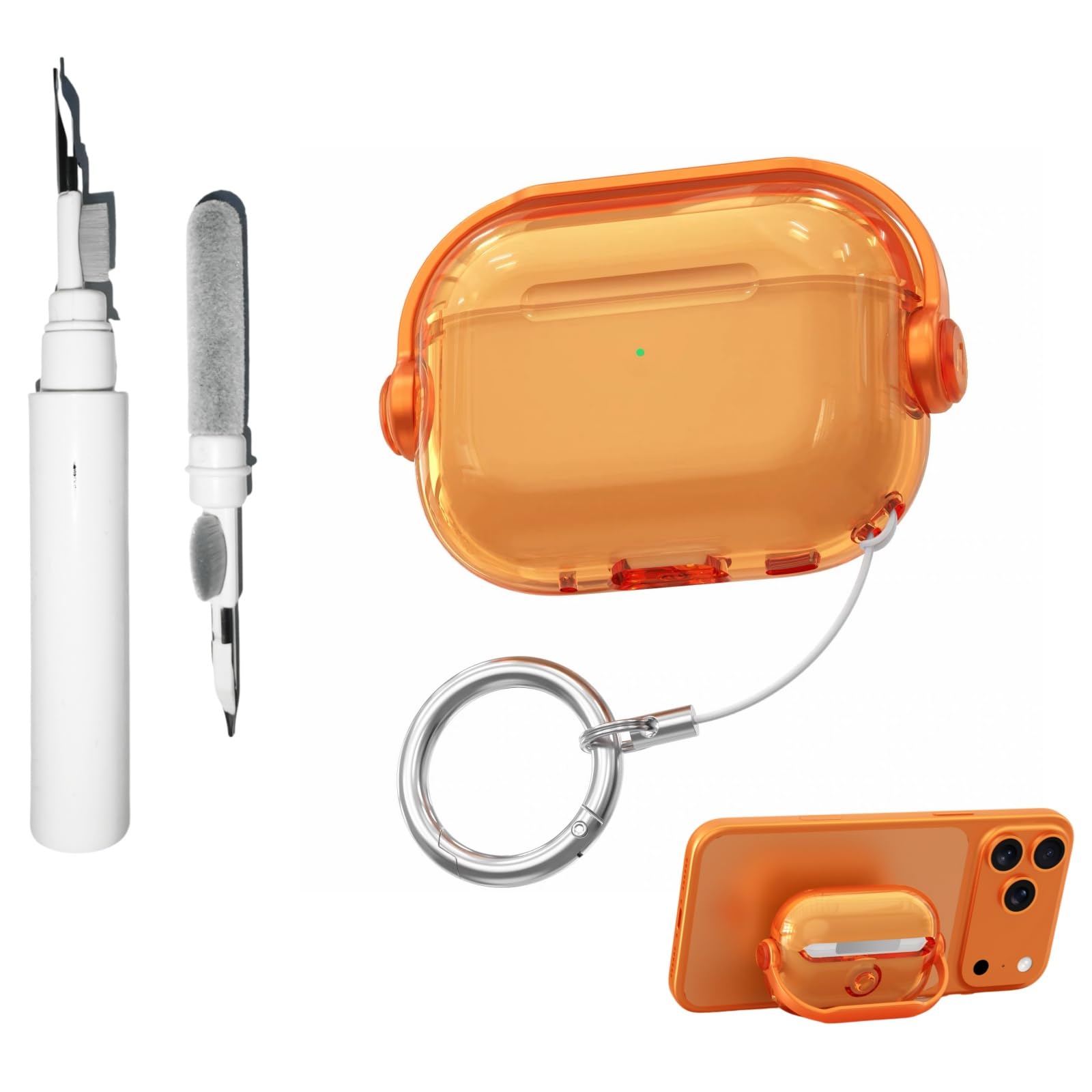Photo 1 of [3 in 1] TSVSXS Lock Case Compatible with AirPods Pro 3 with Lanyard Keychain and Cleaning Kit, Cute Claear Music Design Shockproof Protective Orange Cover with Stand