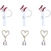 MOTOFITOOL Cup accessories for Stanley Decorations, 3PCS Straw Topper Cover Cap & 3PCS Metal Charm for Stanley 14/20/30/40 Oz Tumblers, Perfect Accessories for Baseball Moms
