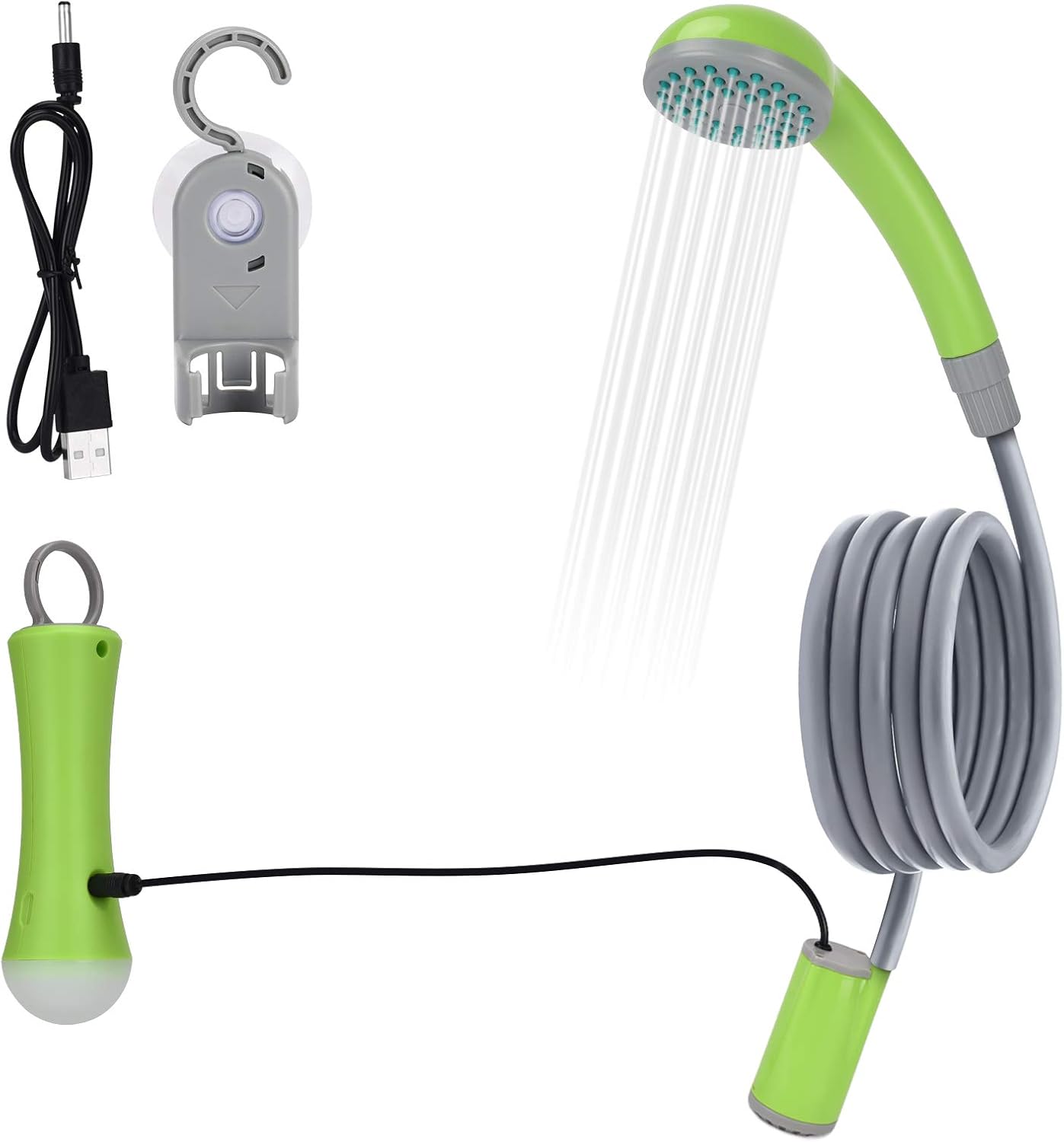 Portable Shower, Portable Camping Shower Outdoor Battery Shower， Camping Lights Led Rechargeable, USB Output for Mobile Phone Charging, Pet Bath, Lawn Water Flowers, Beach shower, Camping, Hiking, Green : Sports & Outdoors