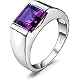 Jewelrypalace Men's Square 2-3ct Natural Smoky Quartz Created Ruby Alexandrite Sapphire Simulated Emerald Engagement Ring, 14K White Gold Plated 925 Sterling Silver Promise Rings, Gemstone Jewelry