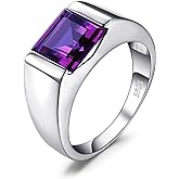 Jewelrypalace Men's Square 2-3ct Natural Smoky Quartz Created Ruby Alexandrite Sapphire Simulated Emerald Engagement Ring, 14K White Gold Plated 925 Sterling Silver Promise Rings, Gemstone Jewelry