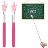 Uniclife 2 Pcs Telescopic Teachers Pointer Mini Retractable Finger Pointer Stick for Classroom Extendable Hand Pointer Classroom Pointer for Elementary School Kindergarten Teacher, up to 22.3" (Pink)