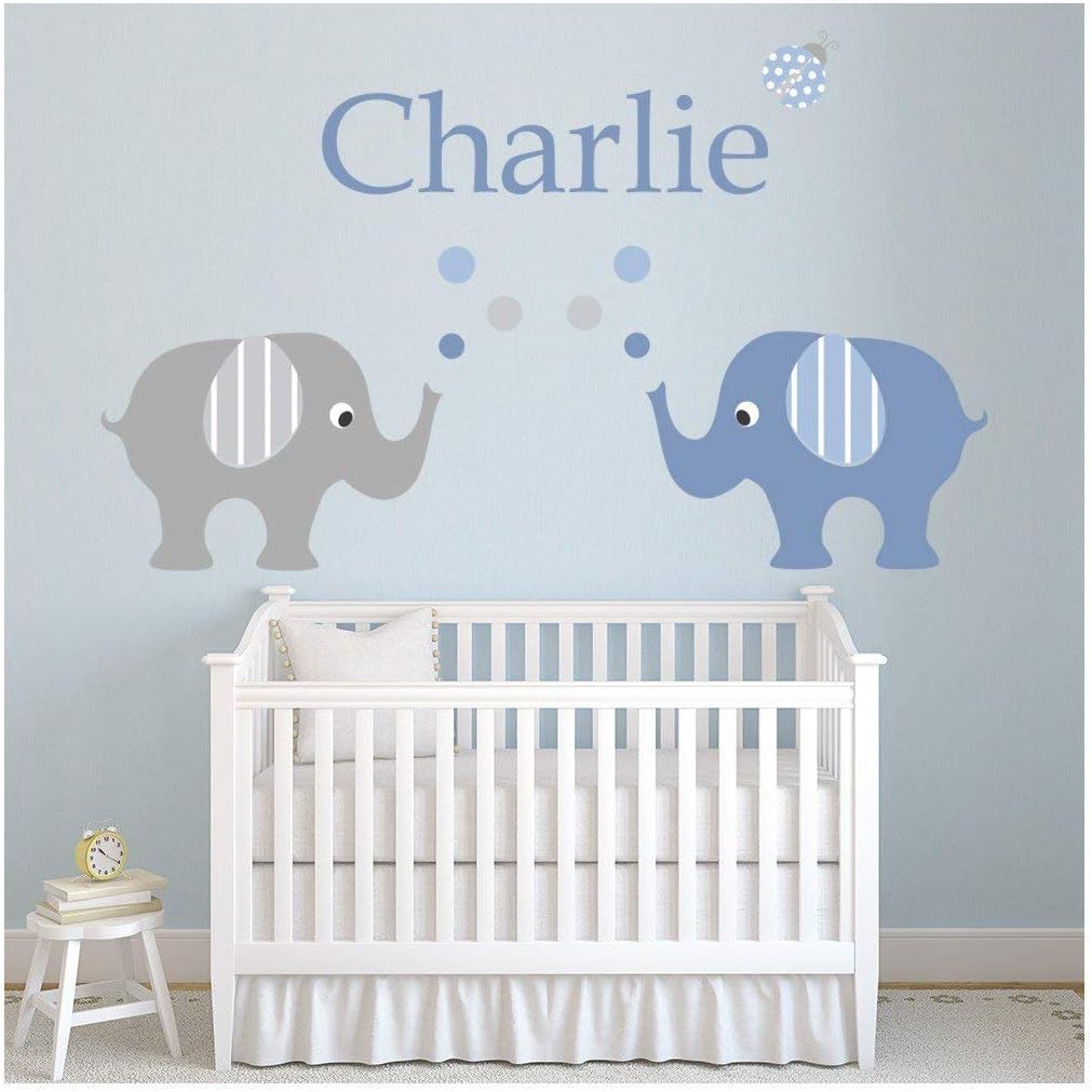 azuturaazutura Custom Name Elephants Baby Boy Nursery Wall Sticker Personalised Kids Room Decal available in 8 Sizes Digital