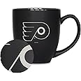 Rico Industries NHL Hockey 16oz Laser Engraved Matte Black Ceramic Bistro Mug - for Hot or Cold Drinks