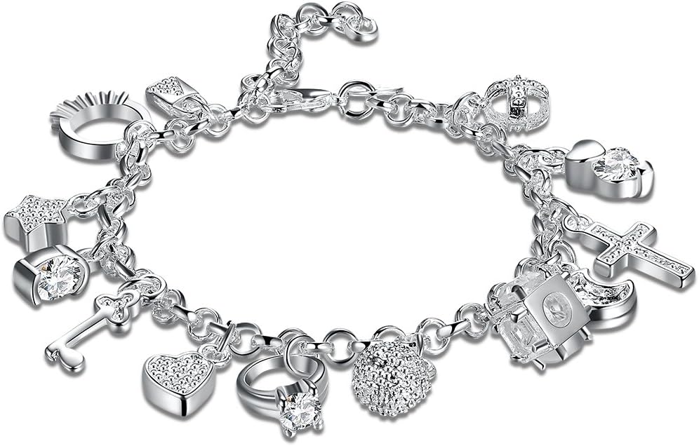 Amonfineshop Personality Women Silvering Fashion Jewelry Charm 13 Pendants Bracelet