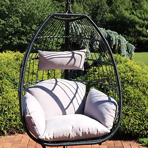 Sunnydaze Oliver Hanging Egg Chair with Seat Cushions Bohemian Black