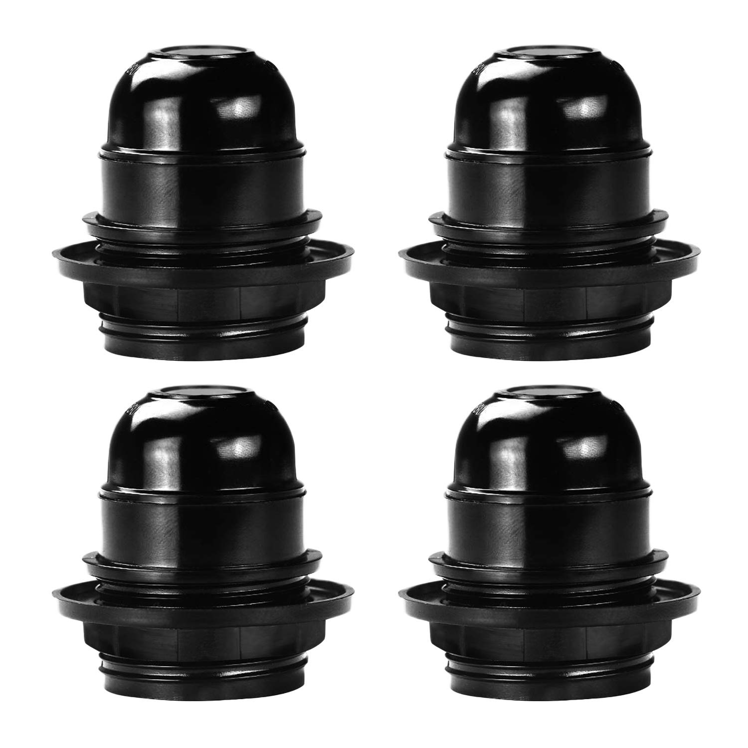 TANCUDER 4 Pcs E27 Screw Lamp Holder 250V 4A Edison Screw Lampholder Bakelite Lamp Socket Vintage Pendant Bulb Socket Plastic Thread Lamp Socket Holder for E27 Spiral Bulb LED Halogen, Black