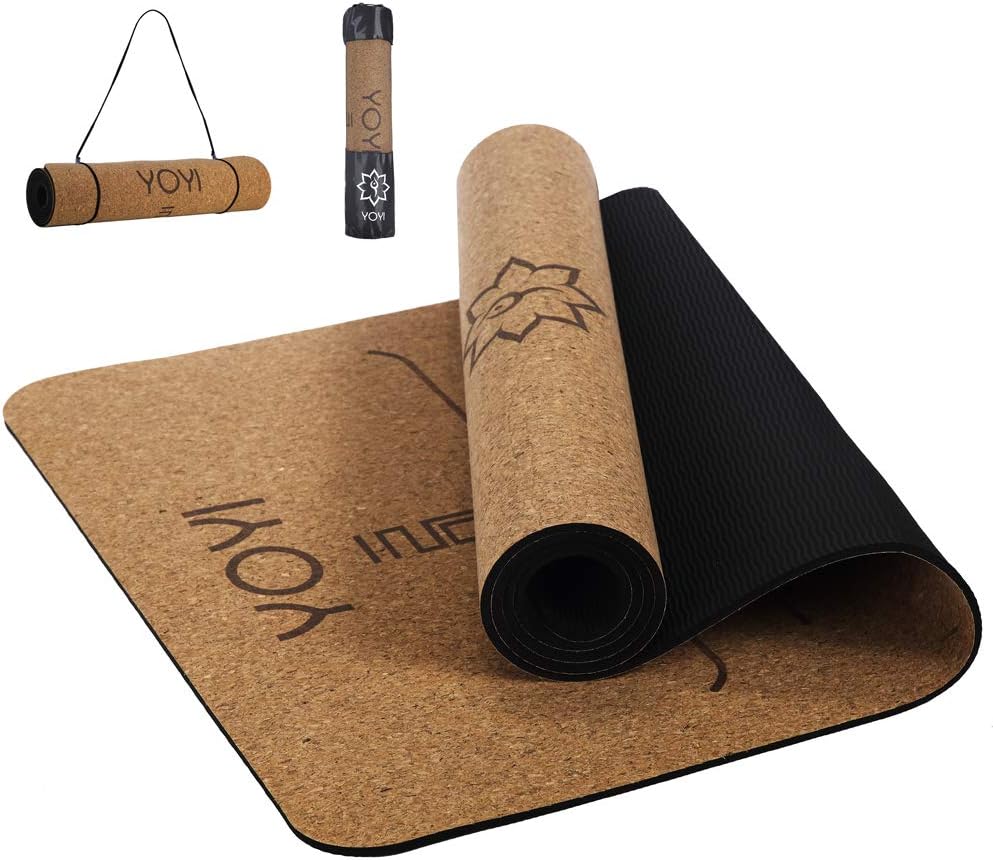 YOYI TPE Non-Slip Yoga Mat, Body Alignment System, Eco-Friendly Fitness Exercise Mat, Workout Mat for Pilates, and Floor Exercises, 72"x 24" Thickness 1/4 inch, with Carrying Strap & Bag