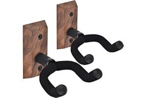MOREYES Guitar Wall Mount 2 Pack, Guitar Wall Hangers with Adjustable Soft Guitar Hooks for All Size Guitars, U-Shaped Guitar Hanger for Acoustic Guitar, Bass, Easy to Install, Black Walnut, Black