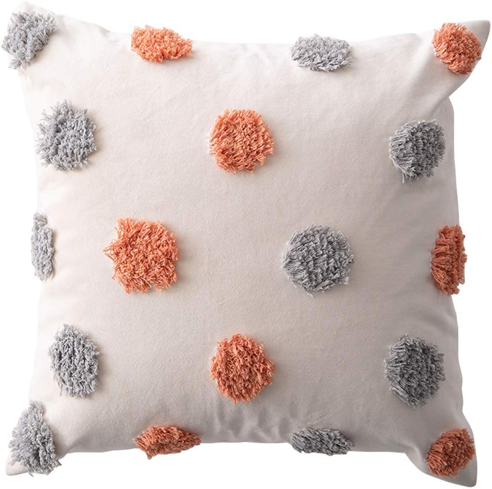vctops Boho Geometric Decorative Throw Pillow Cover Morocco Tufted Pompoms Pillow Case Farmhouse Square Cushion Cover for Car Sofa Couch Bed (Round C, 18x18 inches)