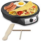 Nonstick 12-Inch Electric Crepe Maker - Aluminum Griddle Hot Plate Cooktop with Adjustable Temperature Control and LED Indica