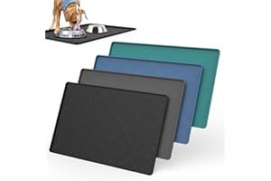 IYYI Cat Food Mat, Silicone Pet Food Mat for Floor, Waterproof Non Slip Pet Feeding Mat, Raised Edge Cat Bowl Mat to Stop Food Spills and Water Messes(Black+L)