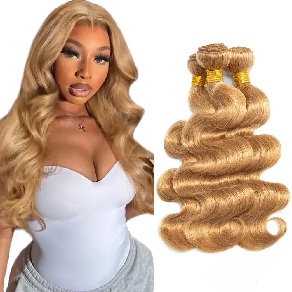 Photo 1 of Honey Blonde Bundle Color #27 Body Wave Human Hair Bundles 28 28 28 Inch Color #27 Bundle Honey Blonde Body Wave Bundles Human Hair Extensions