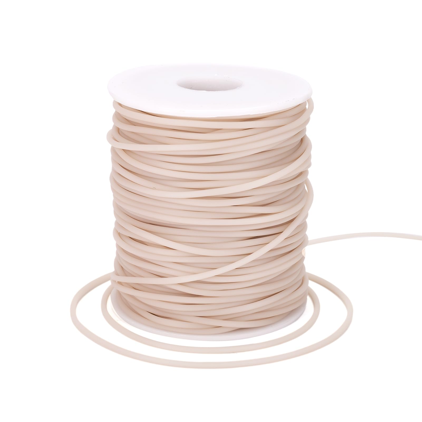 Photo 1 of Pandahall 54.68 Yards/Roll 2mm Hollow Pipe Tubuing Rubber Cord with 1mm Hole Solid Rubber Tube Cord with Plasic Spool (Tan)