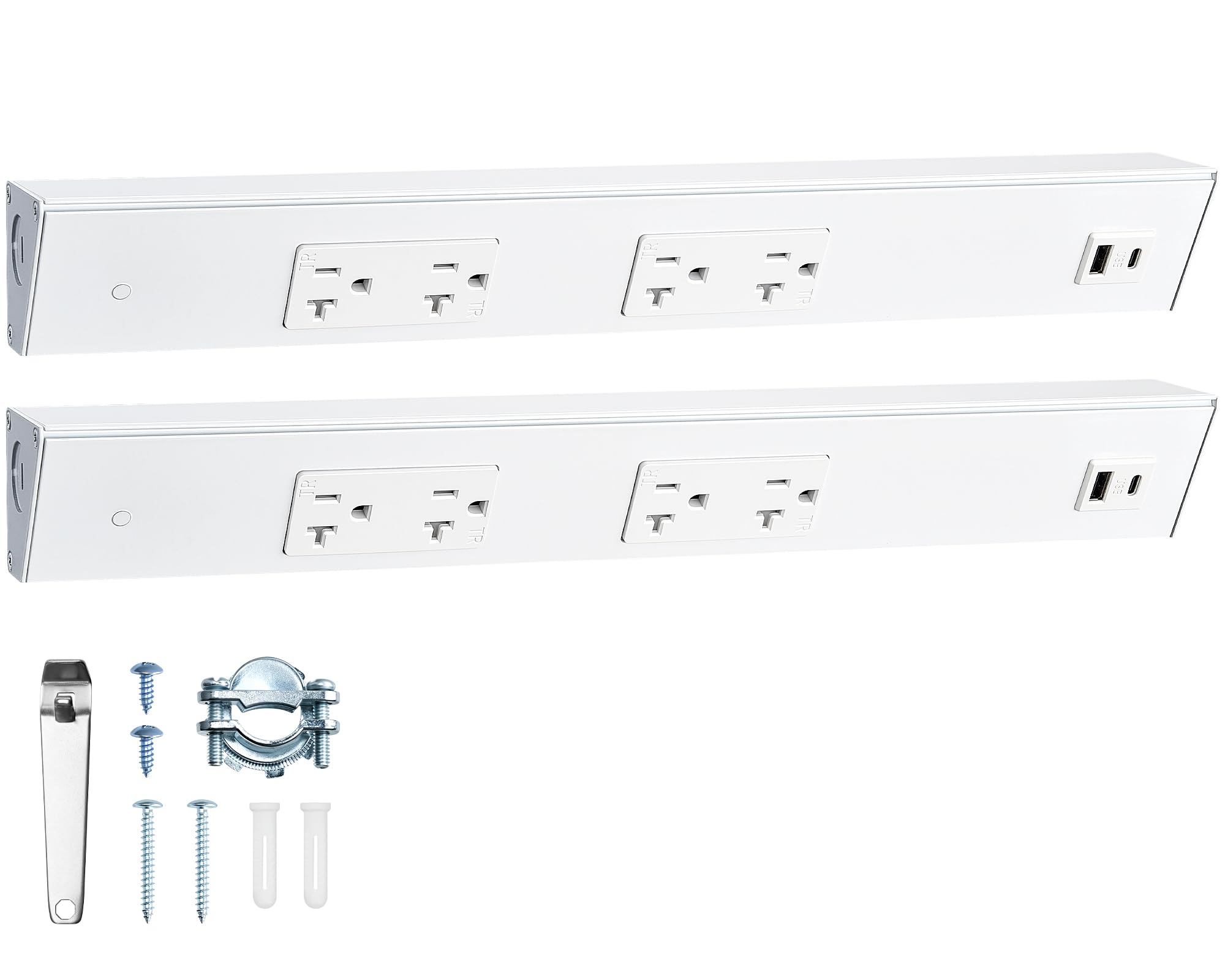 Photo 1 of SURAIELEC 2-Pack Under Cabinet Hardwired Power Strip, 16-Inch, Angled Trapezoid Design, 2×20A TR Outlets with USB-A & USB-C, Expandable Modular System, Pre-Wired for Easy Installation, ETL Listed