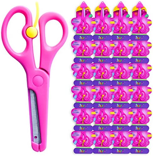 FLYFAY Kids School Safety 5 Inch Scissors|Blunt Tip, Safe Blades & Training Lever–Large Finger Loops for Comfort &Control–Perfect for Crafts, Cutting Paper & Classroom Use–Ages 3 & Up+Bulk Pack of 24