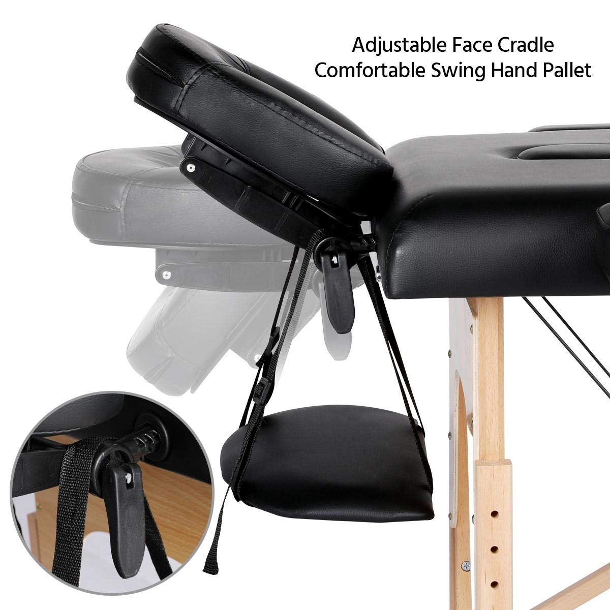 Yaheetech Massage Table Portable Massage Bed Massage Therapy Table Spa Bed 84 Inch Adjustable 2 Fold Salon Bed Face Cradle Bed Black : Beauty