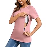 GINKANA Nursing Tops Breastfeeding Tshirt for Women Mama Zipper Distressed Loose-Fit Tee Pregnancy Clothes