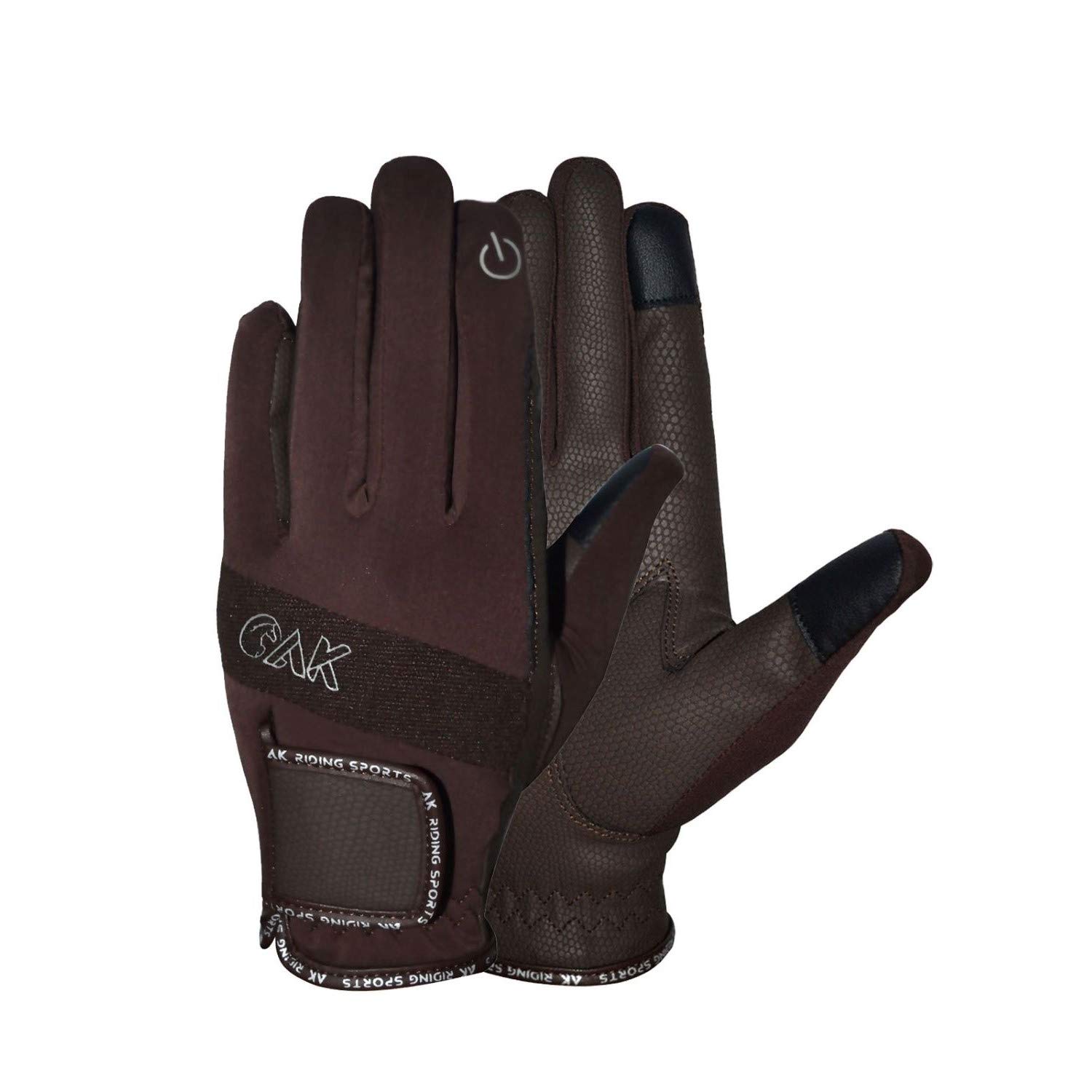 AK Embossed Champion Grip Horse Riding Gloves along the Touch Feature (Brown, S)