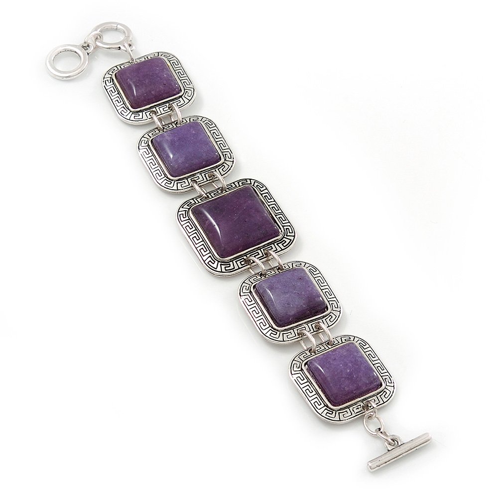 Avalaya Amethyst Square Bead Etched Bracelet With Toggle Clasp/18cm L/ 2cm Ext