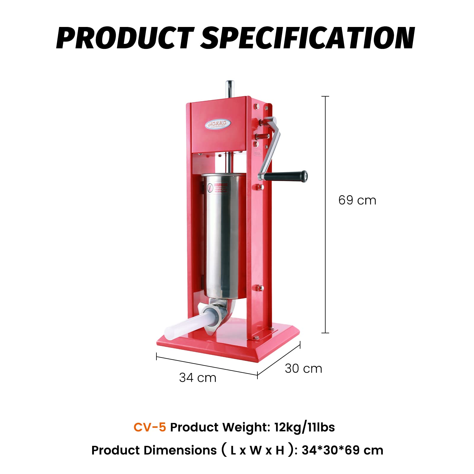 Hakka Sausage Stuffer 11 Lb/5 L Two Fill Rate Spray-painted Steel Vertical 7-11 Lb Sausage Maker