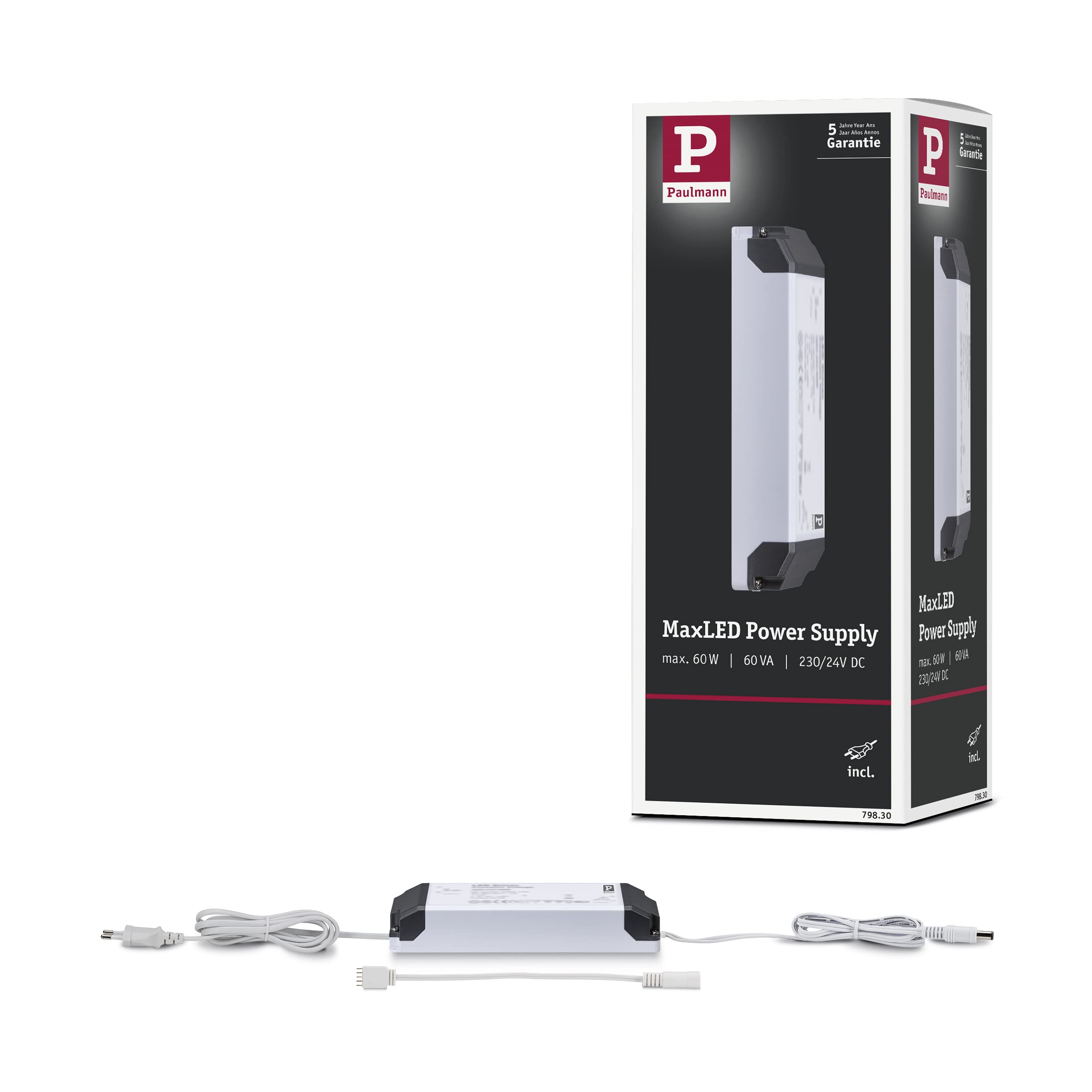 Paulmann 79830 MaxLED Stripe Power Supply eckig max. 60 Watt Lichtband Weiß Lichtstreifen Kunststoff Trafo79830
