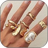 EDWTG Chunky Knuckle Rings for Women Gold Ring Set Stacking Unique Gold Pearl Statement Ring Jewelry