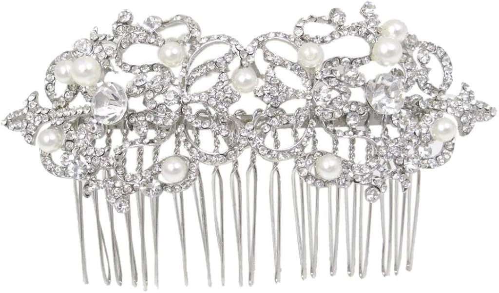 EVER FAITH Bridal SilverTone Simulated Pearl Flower Leaf