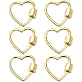 Hobbspring 6Pcs Brass Heart Clasps Love Screw Lock Charms 18K Gold Plated Heart Key Clips Love Shaped Carabiner Lock Clasps for Jewerly Crafts Making DIY