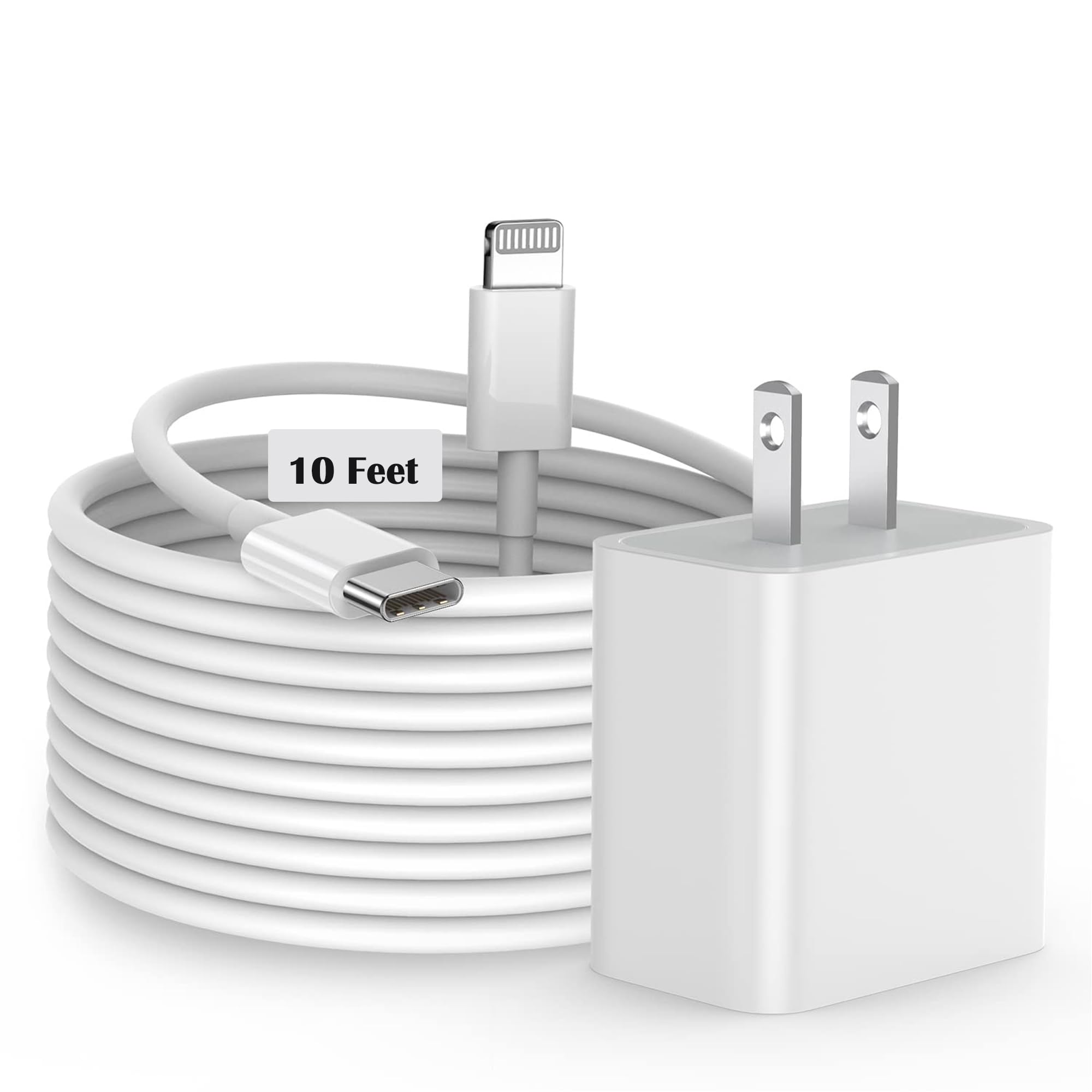10FT iPhone Fast Charger,[Apple MFi Certified] 20W USB C Fast Charger Block