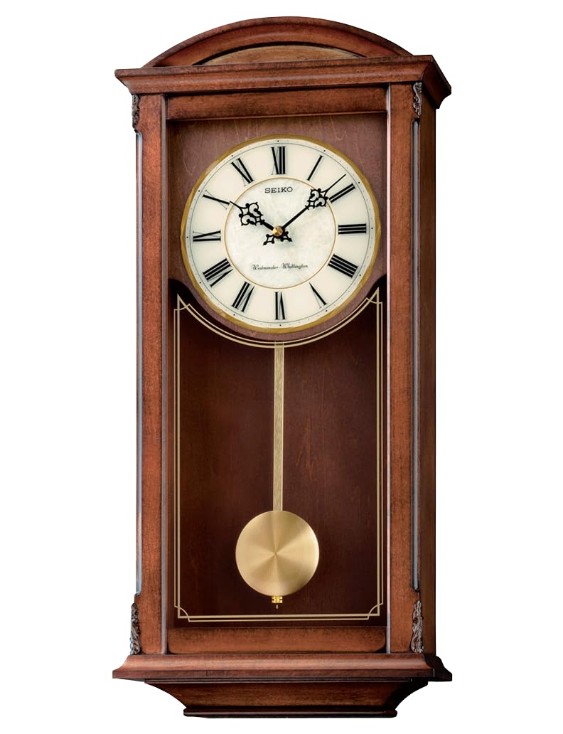 Seiko QXH030B Westminster/Whittington Dual Chime Wall Clock with Pendulum, Brown