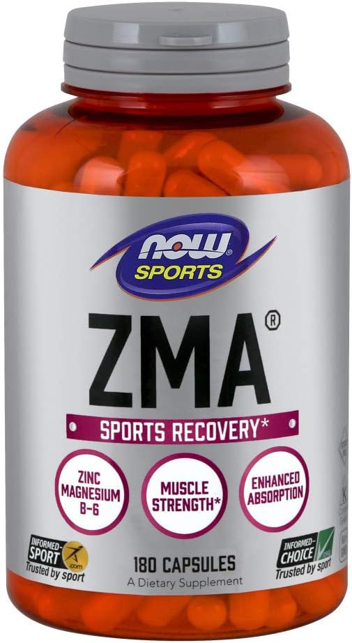 NOW Sports Nutrition, ZMA (Zinc, Magnesium and Vitamin B-6), Enhanced Absorption, Sports Recovery*, 180 Capsules: Health & Personal Care