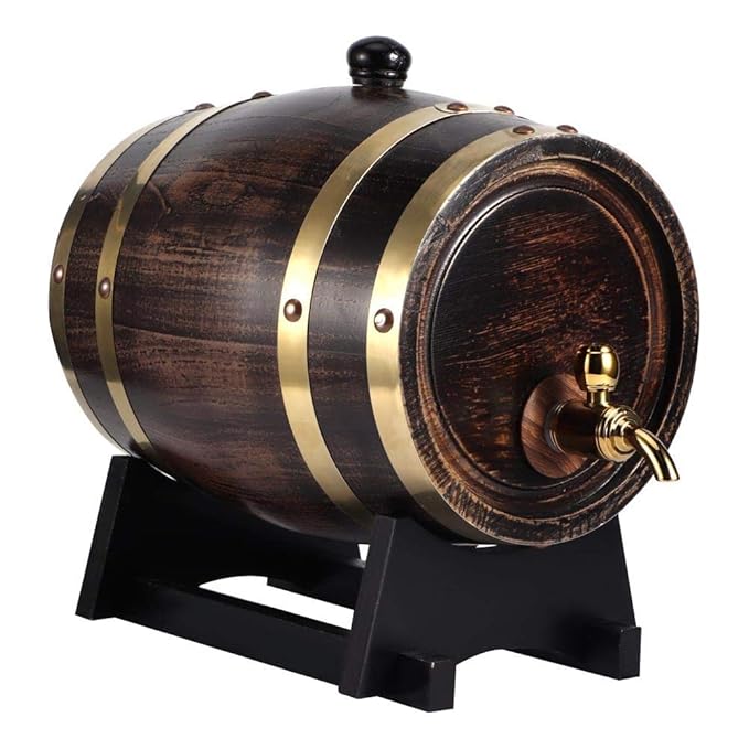 Wine Barrel Container Brandy Barrel,3L Vintage Oak Wine Barrel Striped