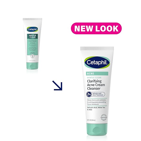 CETAPHIL ACNE FACE WASH, GENTLE CLEAR CLARIFYING ACNE CREAM CLEANSER WITH 2% SALICYLIC ACID, DEEP CLEANS & TREATS ACNE PRONE SKIN, SKIN CARE FOR SENSITIVE SKIN, 4.2OZ