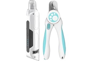 PAPIFEED 6-Speed Dog Nail Grinder Quiet with Dog Nail Trimmers, 2 LED Lights & Dust-Proof Cover, Nail Grinder for Large/Medium/Small Dogs & Cats, Rechargeable Type-C Charging - White Kit