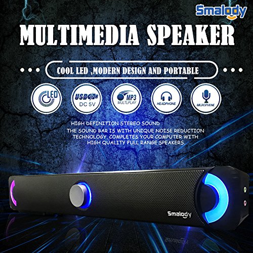 Smalody Led Multimedia Speaker Soundbar HiFi Sound Box Subwoofer Stereo PC Speakers for Laptop Computer PC Desktop Notebook Smartphones (Black) - Thumbnail 4